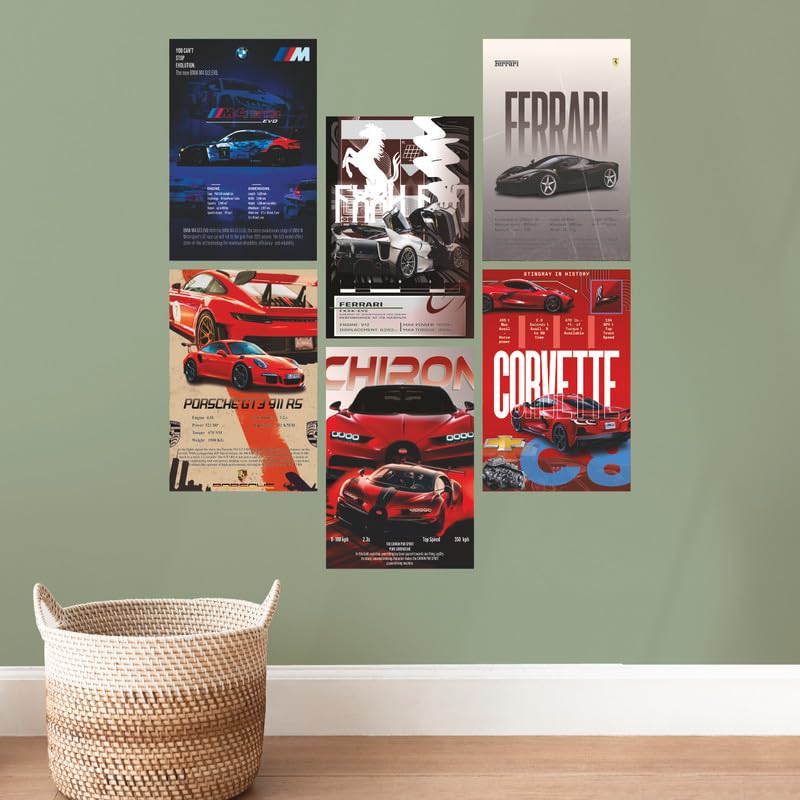 Image of POSTERONN Super Cars Poster Pack of 6 A4 | Room Decor Wall Posters for Living Room Bedroom Office | Motor Sport Theme Posters | Home Decoration Posters with Glue Dots Stylish Design Premium.