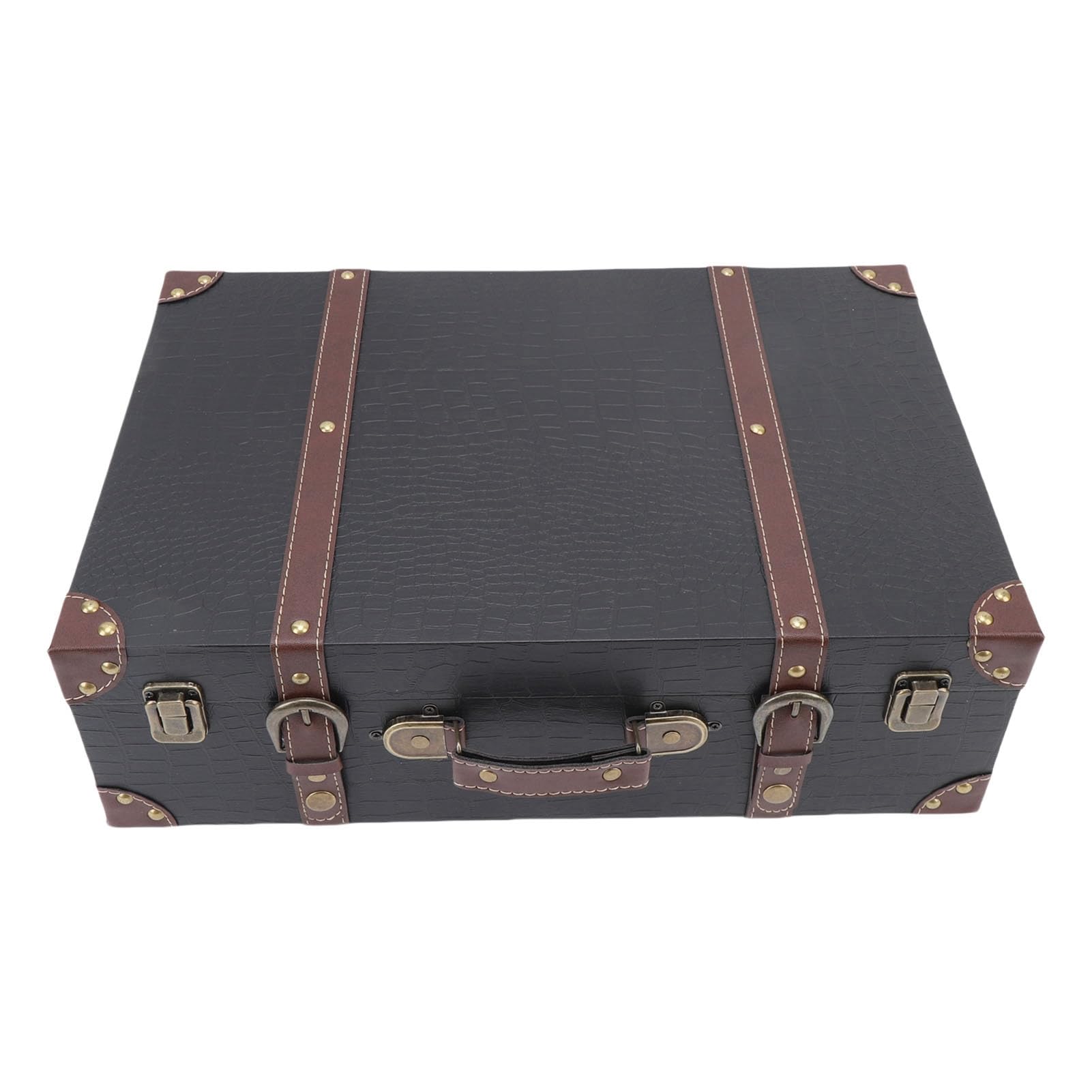 POENVFPO Boîte de rangement de bagages décorative de style rétro, idéale pour le rangement élégant des décorations de bureau (NOIR)