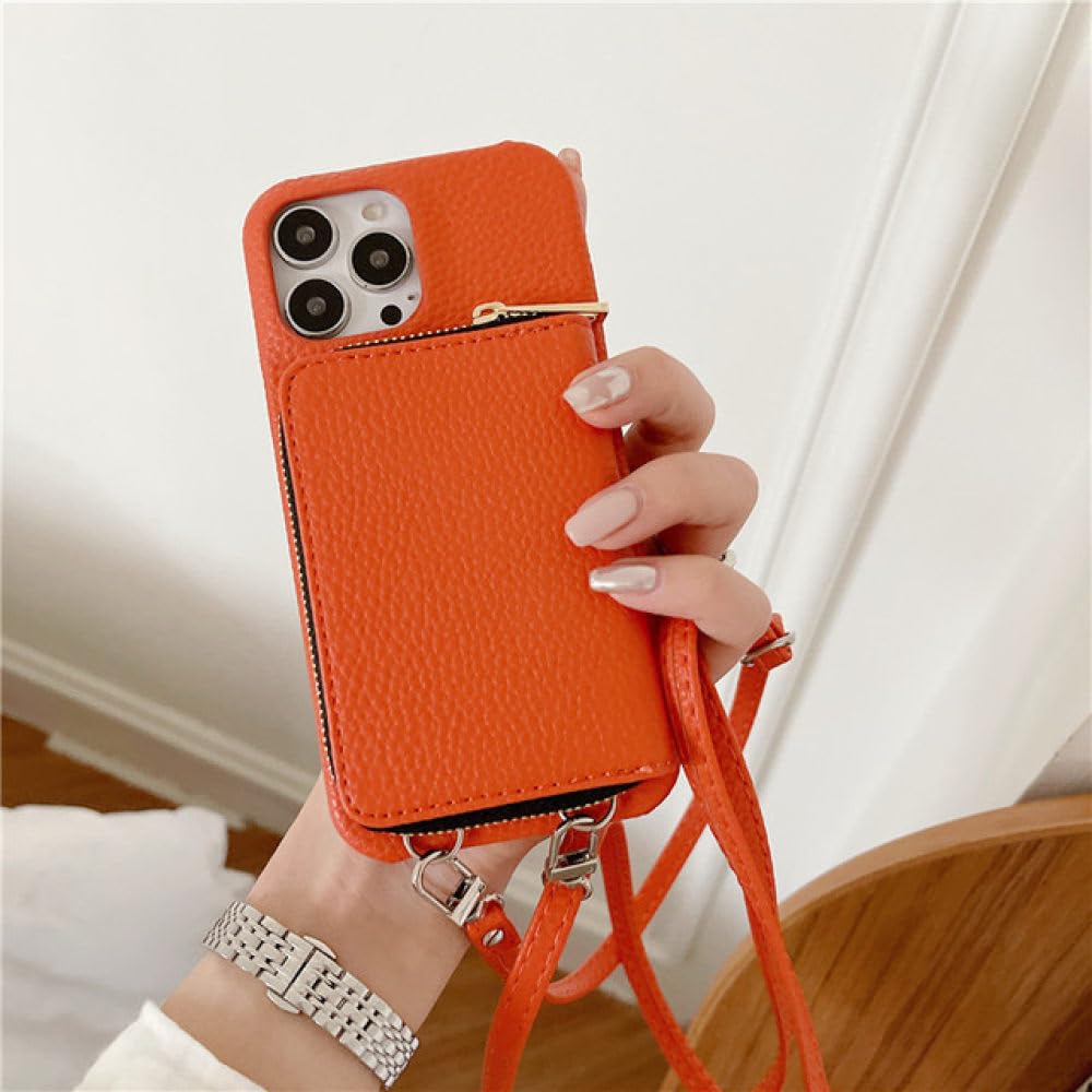 Funda para teléfono con correa para el hombro y billetera con cremallera para iPhone 15 15Pro Max 14 Plus 13 Pro 12 11 Funda trasera con bolsillo para tarjeta con cordón de cuero PU, J, para iPhone 1