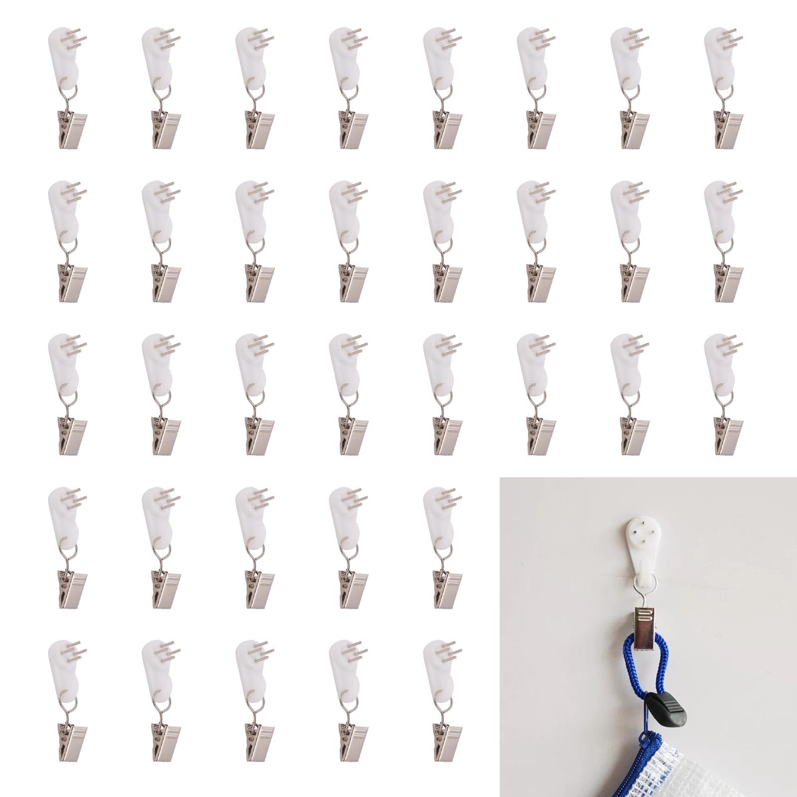 FREEBLOSS 34 Set 1.2 Inch Tapestry Hangers Wall Hanging Clamps Leave No Scars Rug Hangers with Clips for Walls Carpets Display