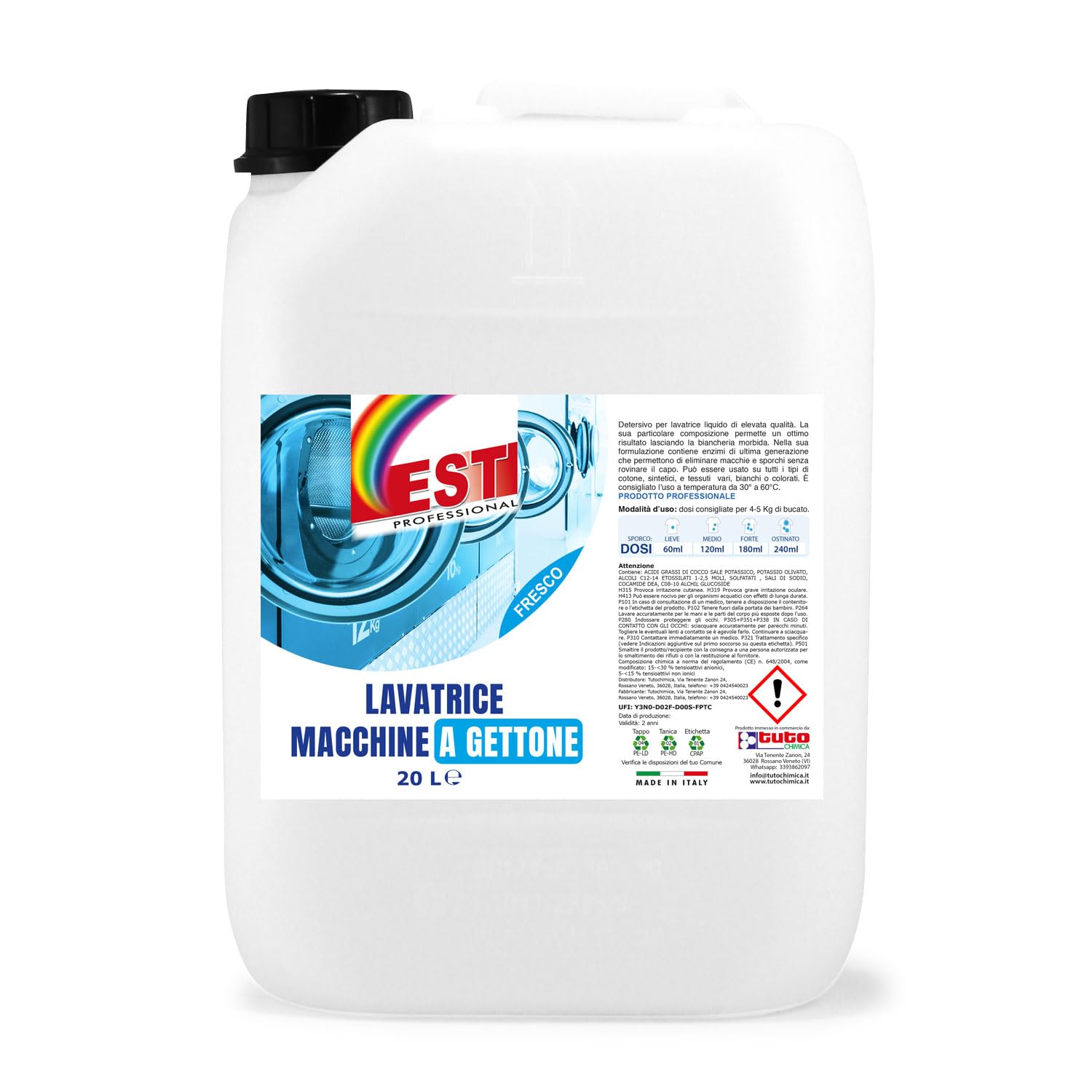 Est Detersivo Lavatrice Liquido Per Macchine a Gettone - Pulizia Profonda Bucato - Alta Efficacia per Lavanderie, Hotel e Comunità (20L)