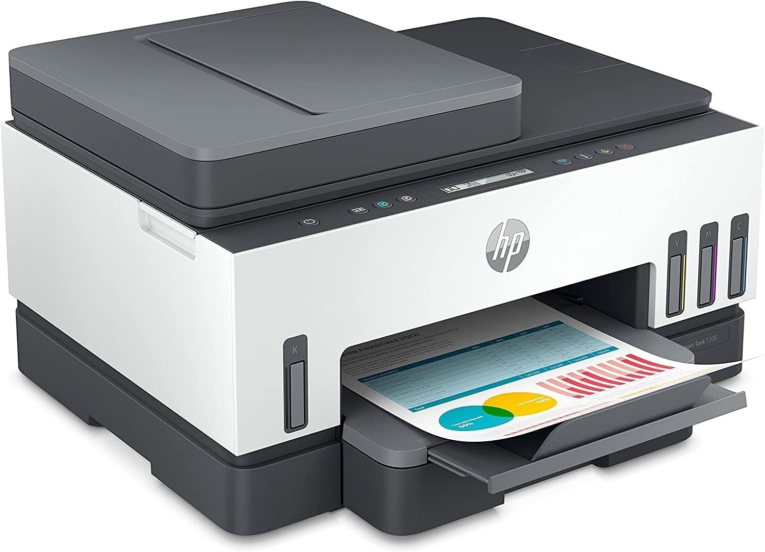 HP Smart Tank 7305 28B75A -Impresora A4 Multifunción con Deposito de Tinta Recargable, Impresión a Color, Escaner, Copiadora, Wi-Fi, Smart App, Blanca y Gris Oscuro