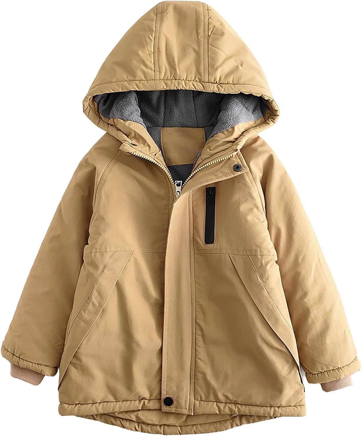 Zip Up Hoodie for Boys Thick Long Puffer Jacket with Polar Fleece Lined Kids Winter Warm Coat Outdoors Overcoat 3-4T Coffee - Image 1 of 6