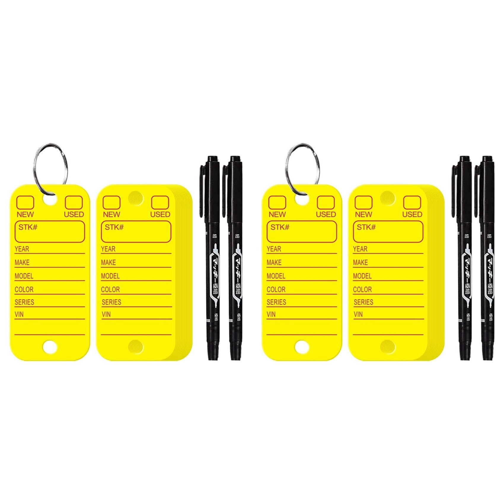 2X Etykiety z PVC z Etykietami i Kółkami, Zawieszki do Kluczy Samochodowych do Organizacji, Identyfikatory i Zawieszki do Bagażu z Markerami 200 Żółte