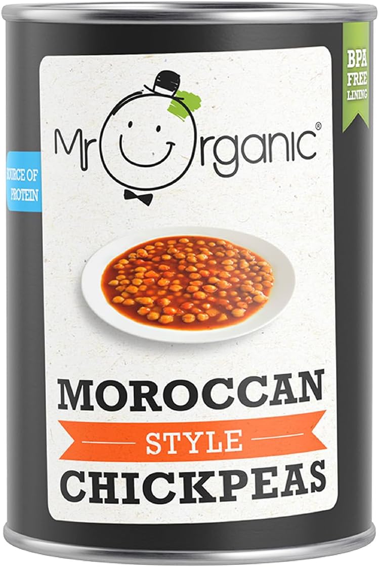 Mr OrganicMoroccan Style Chickpeas - Moroccan Inspired Flavours - High Fibre - Vegan-Friendly - Perfectly Spiced Chickpeas - Versatile Ingredient for Moroccan-inspired Dishes - Pack of 12