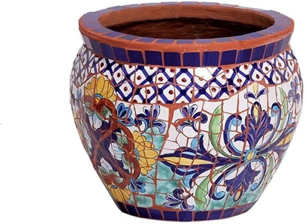 SnamicE Outdoor Large Courtyard Planter Pot Hand-Painted Ceramic Flower Pot Amen Country Garden Balcony Plant Pot European Classical Planters Villa Garden,Dark Blue Mexican-Large