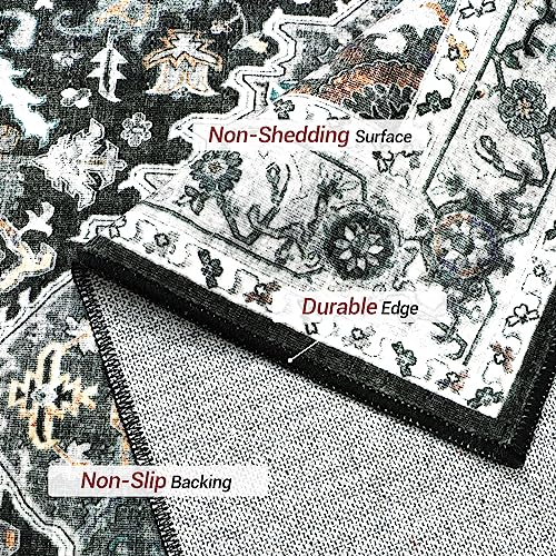 Madane Hallway Washable Runner Rug 2x10, Vintage Kitchen Rugs Soft Entryway Rug Runner Non Slip Indoor Floor Carpet for Bathroom Living Room Bedroom, Grey Green/Black Olive