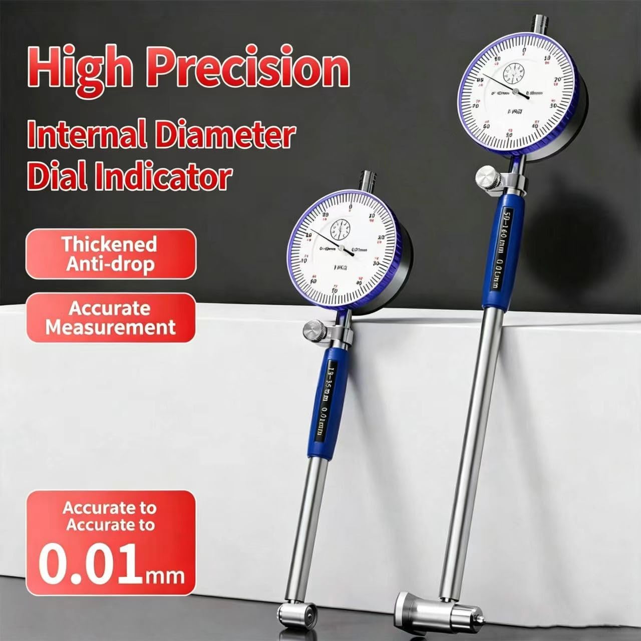 Para juego de calibradores de orificio de esfera, instrumento de medición de cilindro de precisión de 0,01 mm, construcción de metal de larga duración con escala transparente, 10-450 mm para uso en