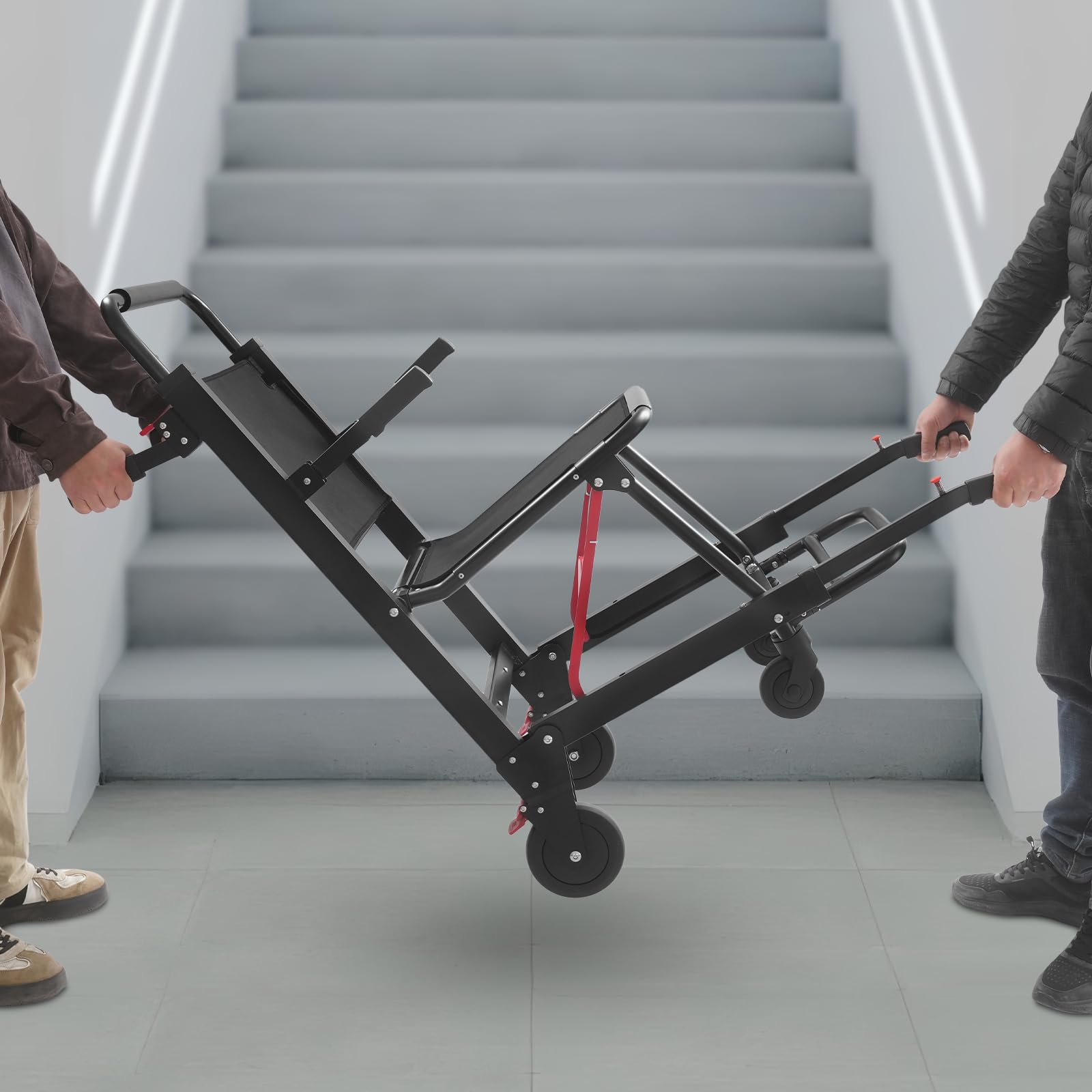 Silla de escalera plegable silla de evacuación con capacidad de carga de 180kg,Silla de ruedas de aleación de aluminio y acero al carbono con 4 ruedas,Silla de transporte para ancianos y