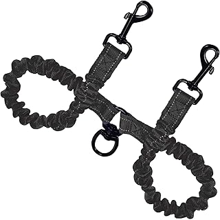 SK Depot® Double Dog Elasticity Leash 360° Swivel No Tangle Dual Dog Walking Training Leash Coupler Extendable Comfortable Shock Absorbing Reflective Bungee Lead Walk 2 Dogs with Ease Hands-Free Dog Leash （Black）