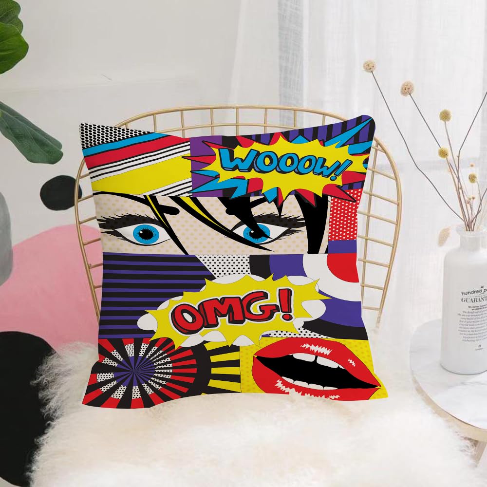HYOSXW Cushion Cover,Throw Pillow Case Home Decorative for Living Room Bedroom Sofa Chair 16X16 Inch,Pop art, contrasting comic elements, trend,Pillowcase 40X40cm