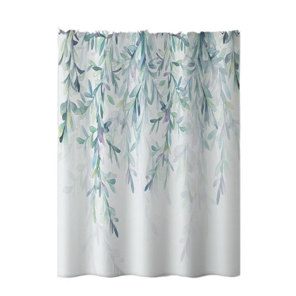 Cortina Ducha Enredaderas 180x200 cm, Cortina de Ducha Planta Verde Lavable de Poliéster, Cortinas de Baño Impermeable Antimoho con Ganchos, Cortinas Bañera para Baño, Dobladillo con Peso (LB1977)