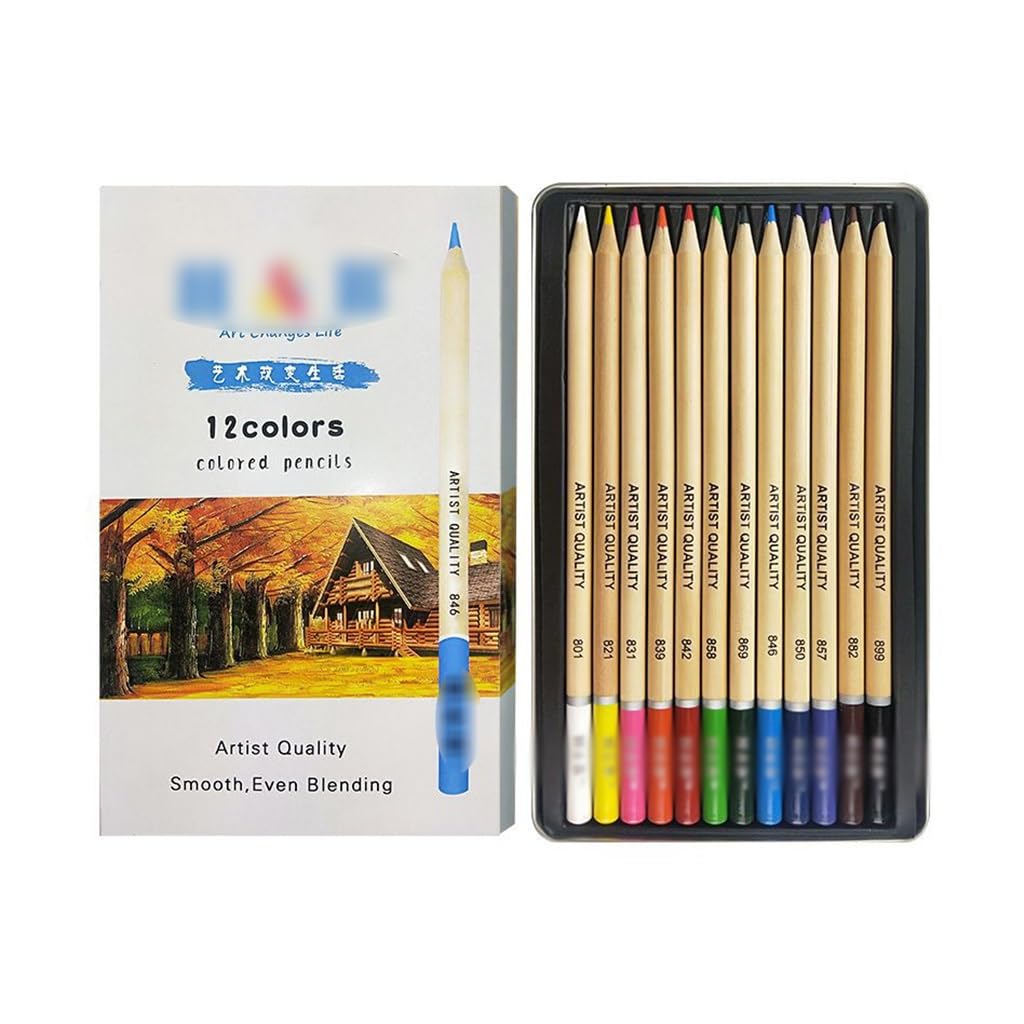 WMMNHY Lápices de Colores Caja de Hierro de 12 Colores a Base de Aceite Juego de Dibujo Varilla de Madera Lápices de Colores de Graffiti Papelería