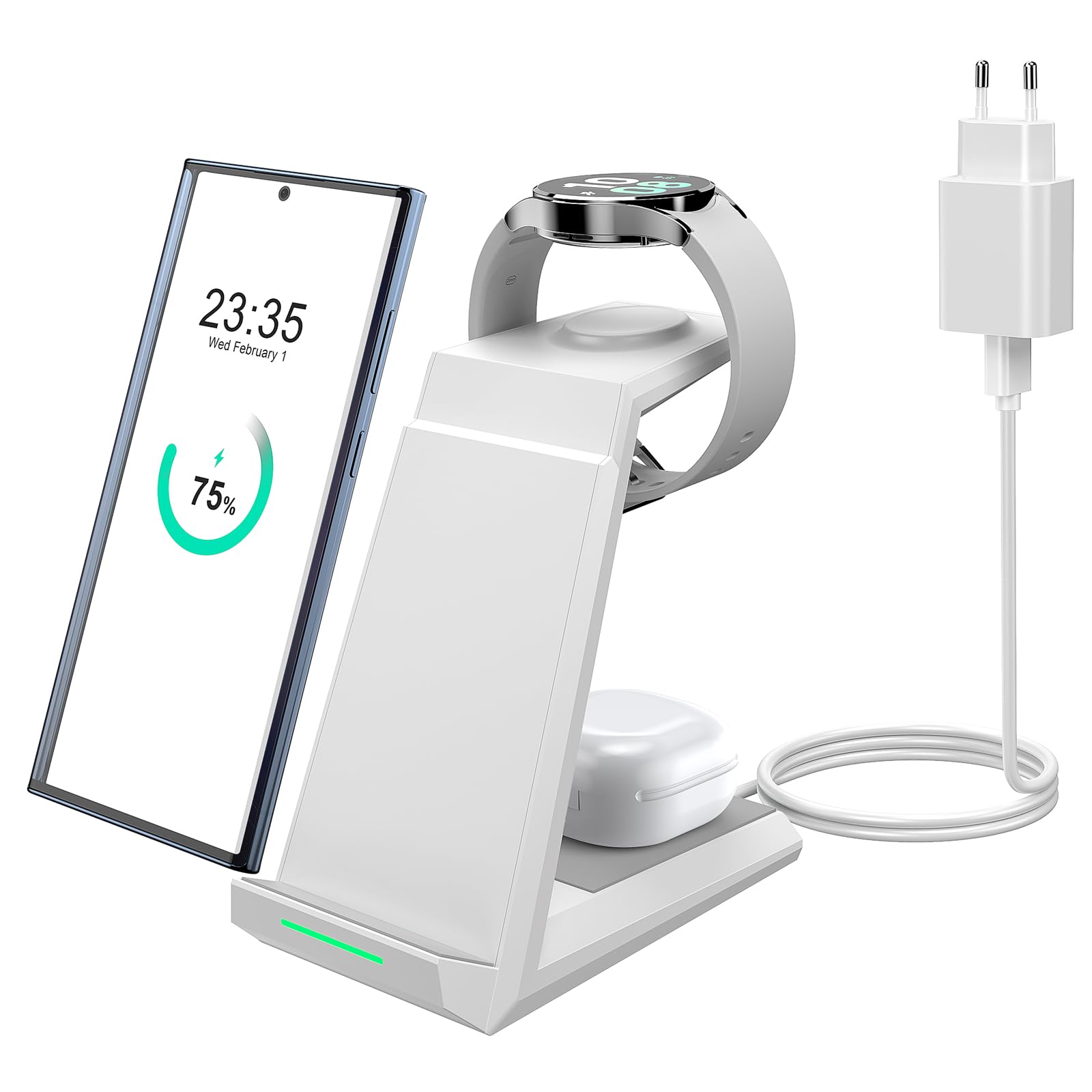 NANAMI Inductive Charging Station for Samsung Wireless Charger 3 in 1 Charging Station for Galaxy Watch 7/6/5/5 Pro/4 Wireless Charger for Samsung S25 S24 S23 Ultra S22 Z Flip Fold 5 4 Note 20 Galaxy
