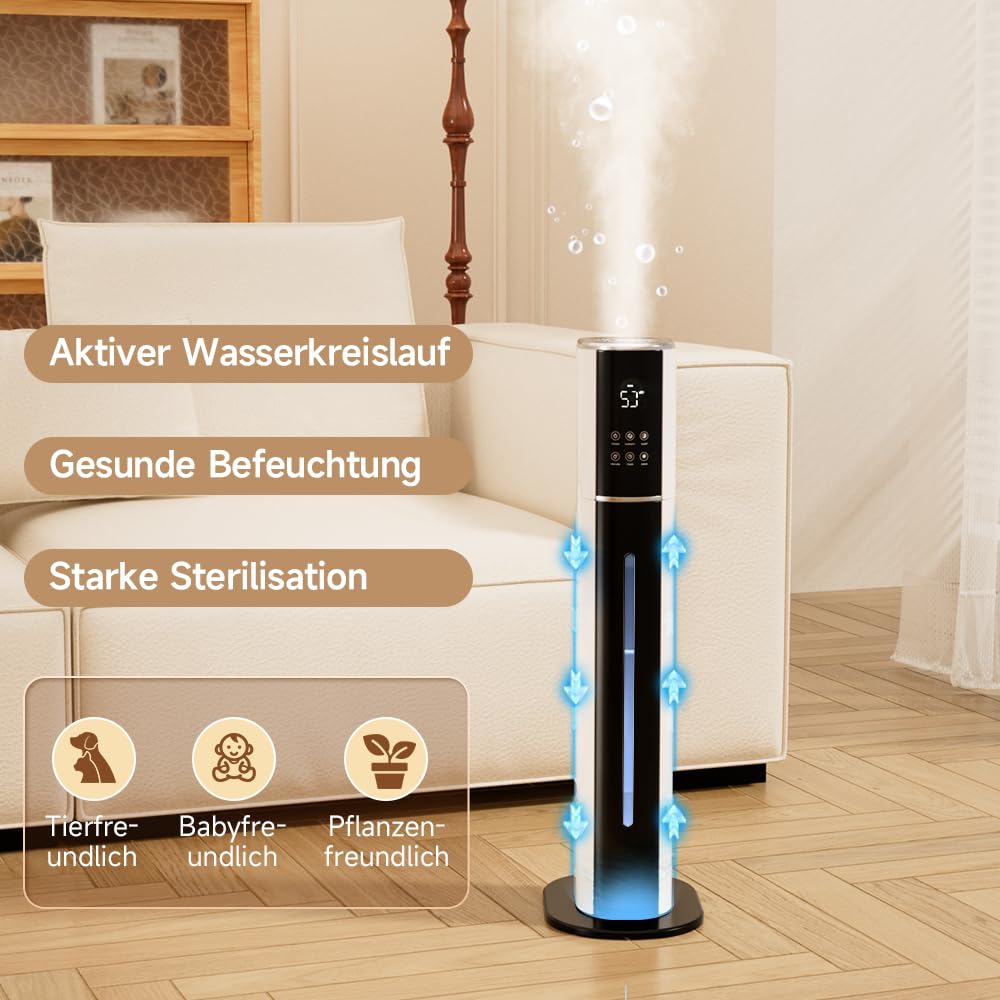 9L Luftbefeuchter Top-Fill, Leiser Aroma-Diffusor mit Fernbedienung | Großer 9-Liter-Luftbefeuchter,Top-Fill-Design, 3 Nebelstufen, leisem Schlafmodus, Aromafach,Timer,automatischer Abschaltung