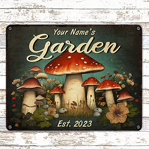 Wodoro Custom Mushroom Garden Metal Sign 11.8X15.7 Inches, She Shed Wall Plaque, Personalized Gifts For Her, Florist, Flower Lover Gardeners, Spring Flower Farm Fresh Yard Decorations Outdoors (01) #TOP6