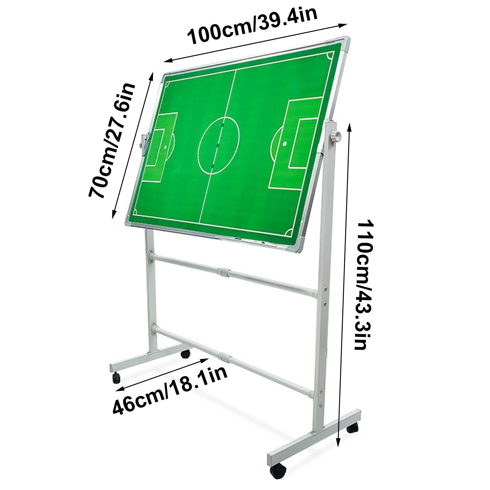 Pizarra magnética de entrenamiento de fútbol, pizarra táctica grande de borrado en seco con marco de aluminio y soporte móvil sobre ruedas