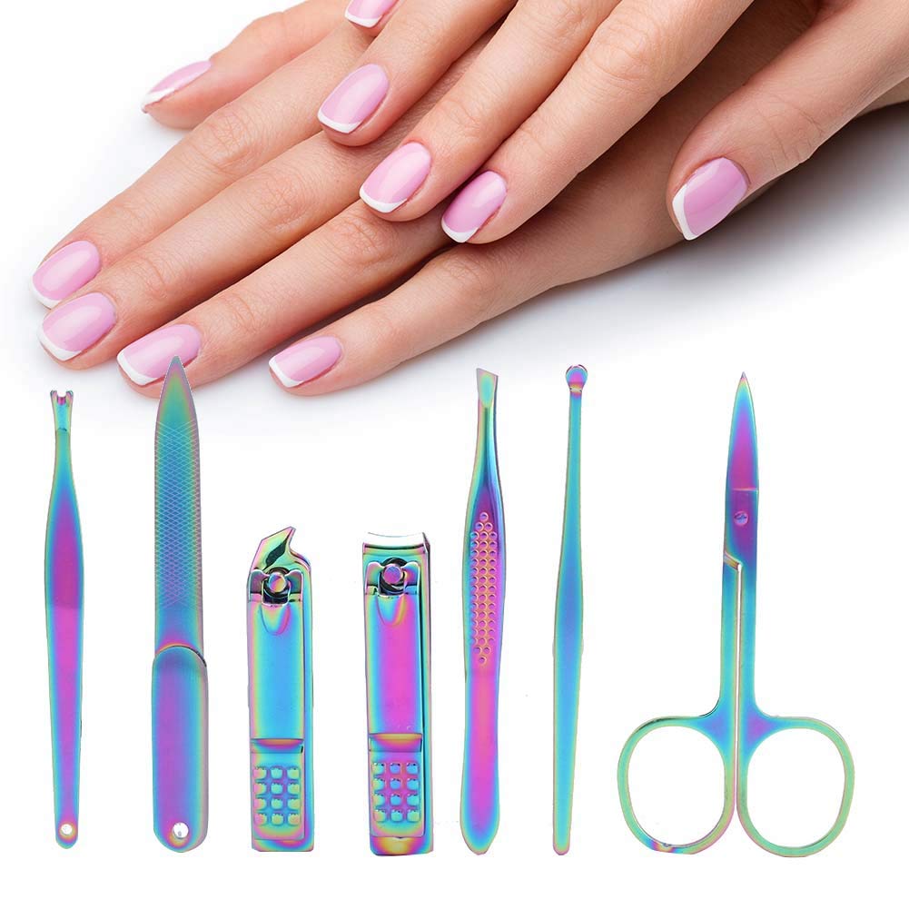 Kit per Chiodi per Dito, Kit di Cuticole 7pcs in Acciaio Inossidabile Clipper Set Trimmer Set Kit Manicure Manicure Pedicure Tool
