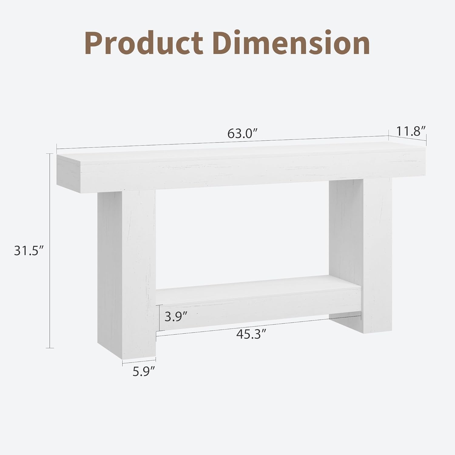 CABIHOME 63 Inches Farmhouse Console Table, 2-Tier Entryway Table with h-Shaped Base, Narrow Entry Table Long Sofa Table Wood Hallway Accent Table for Entrance, Hallway, Living Room (White)