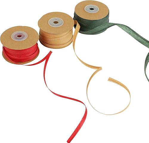 Miniatura 3 de FOIMAS Cinta de papel de rafia de 984 pies, cinta de papel kraft rojo, verde y marrón, cuerda de regalo para envolver regalos de Navidad,