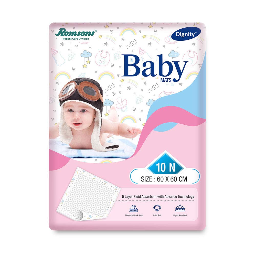 Dignity Disposable Baby Changing Mats, 60 X 60 cm, 10 pcs/Pack (Pack of 1) Dignity Disposable Baby Changing Mats, 60 X 60 cm, 10 pcs/Pack (Pack of 1)