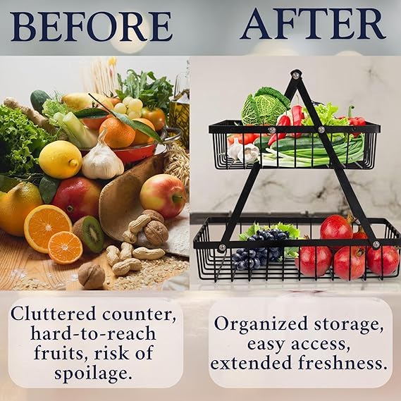 Image of Niyara Iron Metal Heavy Duty Stand Multistorage /Multipurpose Standing Rack, Bathroom Countertop Storage Shelf Cosmetic Organizer Holder Kitchen Spice Rack (V shape fruit basket)