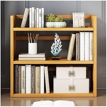 Rieort Fashion Bookshelf Bamboo Bookshelf Simple 3-Tier Multifunctional Bookcase Widened and Thick Base Rack Bookcase Sturdy Desktop Bookshelves not Shaking