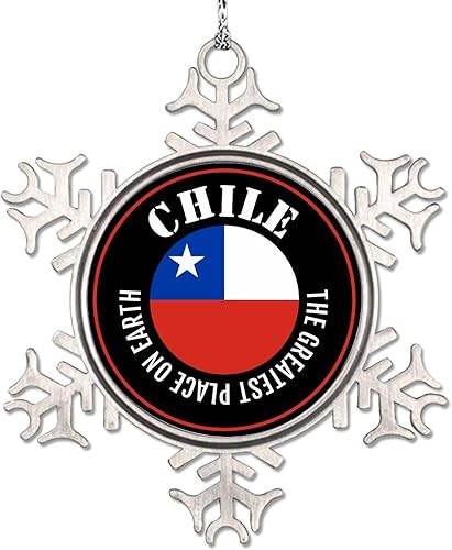 LITTLEGROVE SEEDS Adornos de copo de nieve de Chile, adornos para árboles de Navidad, bandera de recuerdo de ciudad, adornos de Navidad