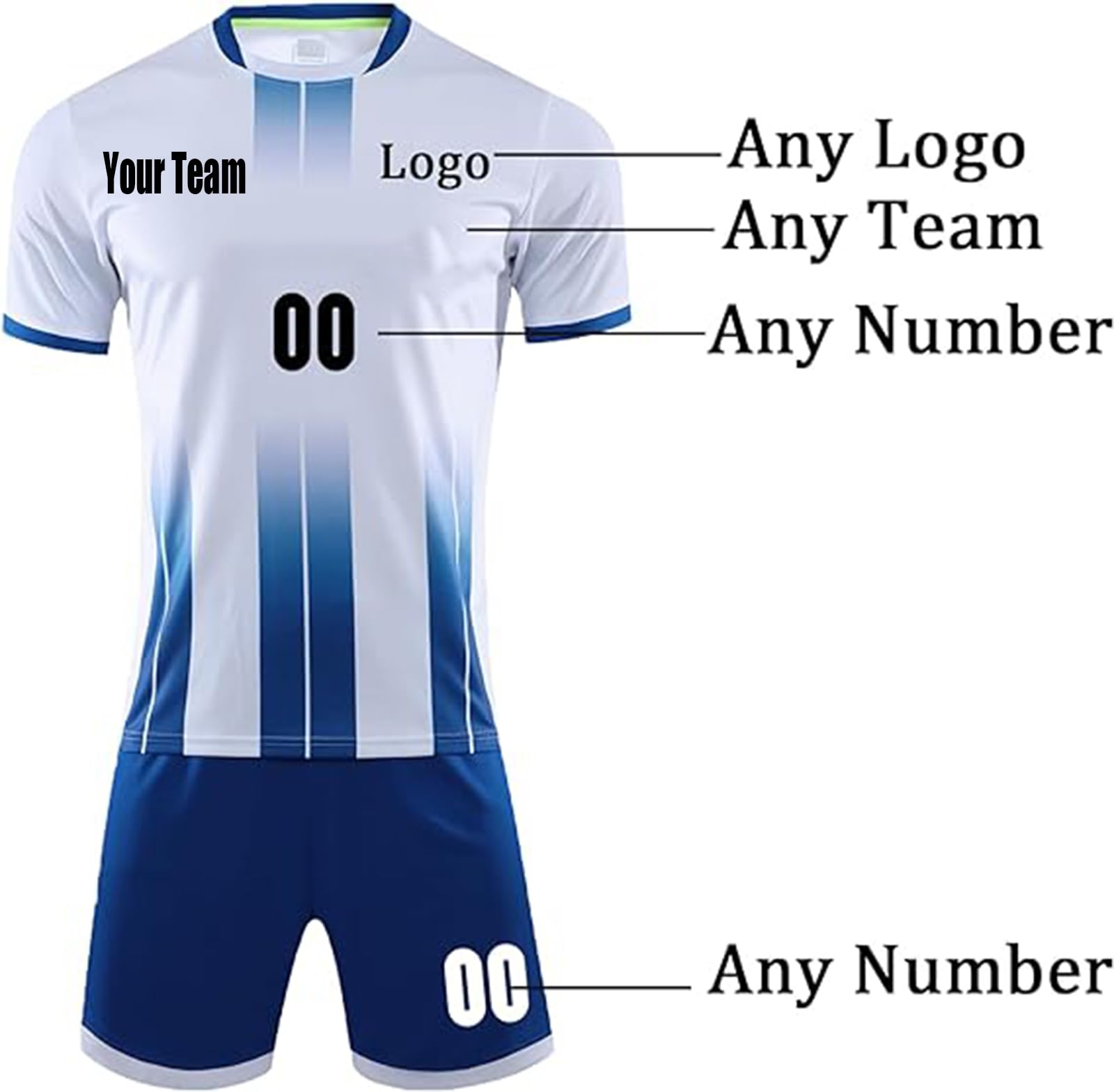 YOCHOIX Custom Soccer Jersey Sports Team Training Soccer Uniforms Personalized Name Number Logo Soccer Jerseys (Standard, White)