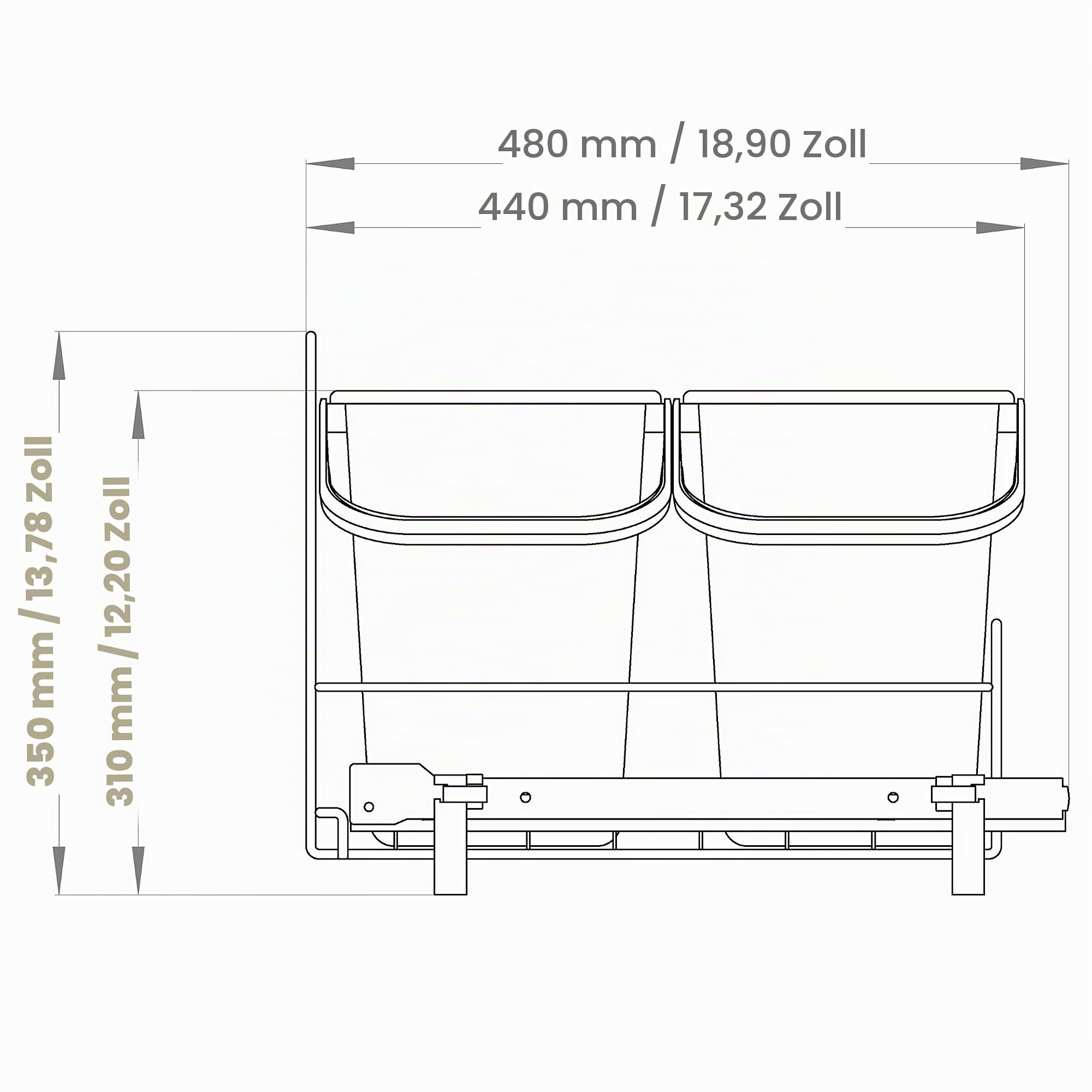 LM 66/2 Einbau Mülleimer weiß ausziehbar Duo Mülltrennsystem für Küche Unterschrank, 2 Abfalleimer weißer Korbauszug 29x48x35,5 cm
