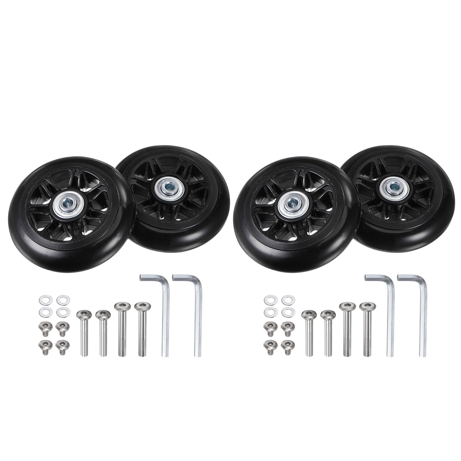 uxcell Replacement Luggage Wheels 90x24mm Suitcase Wheel Repair Kits Include 4 PU Bearing Wheels & Washers, Wrenches & Axle Screw for Trolley Bag, Inline Skate and Caster Board