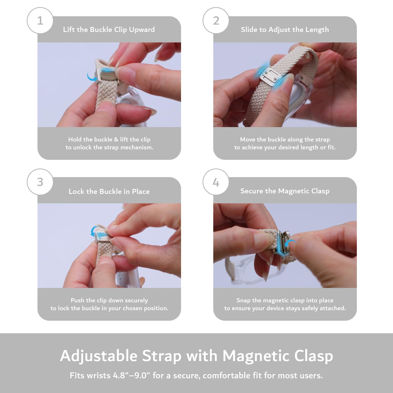TUDIA Étui PC à clipser bracelet magnétique tressé réglable pour PLAUD NotePin AI