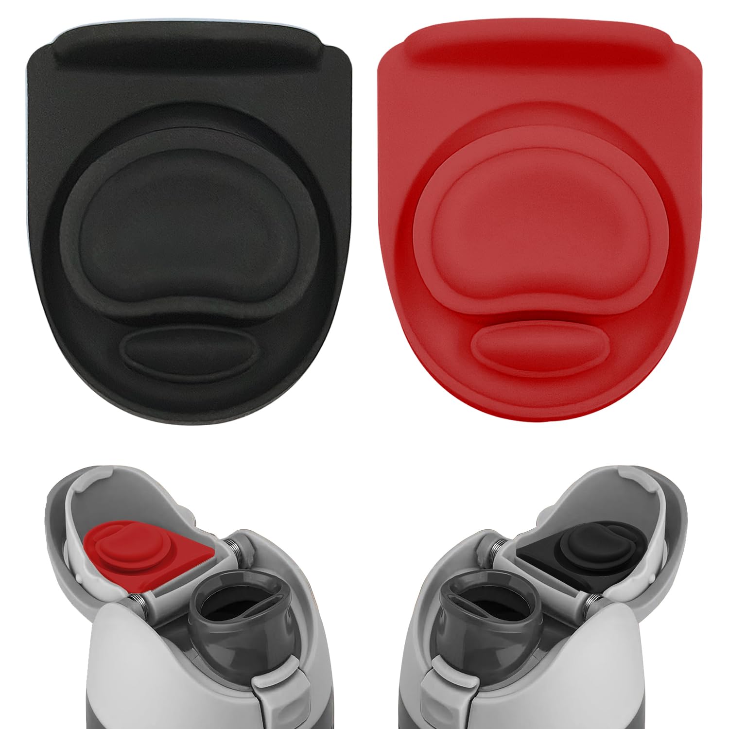 2pcs Replacement Stopper Compatible with Owala FreeSip 24oz 32oz, Water Bottle Top Lid Gasket Parts for Owala 19/24/32/40oz Water Bottle，Silicone Gasket Seal Bottle Cap Mouth Stopper Plug,Red/Black