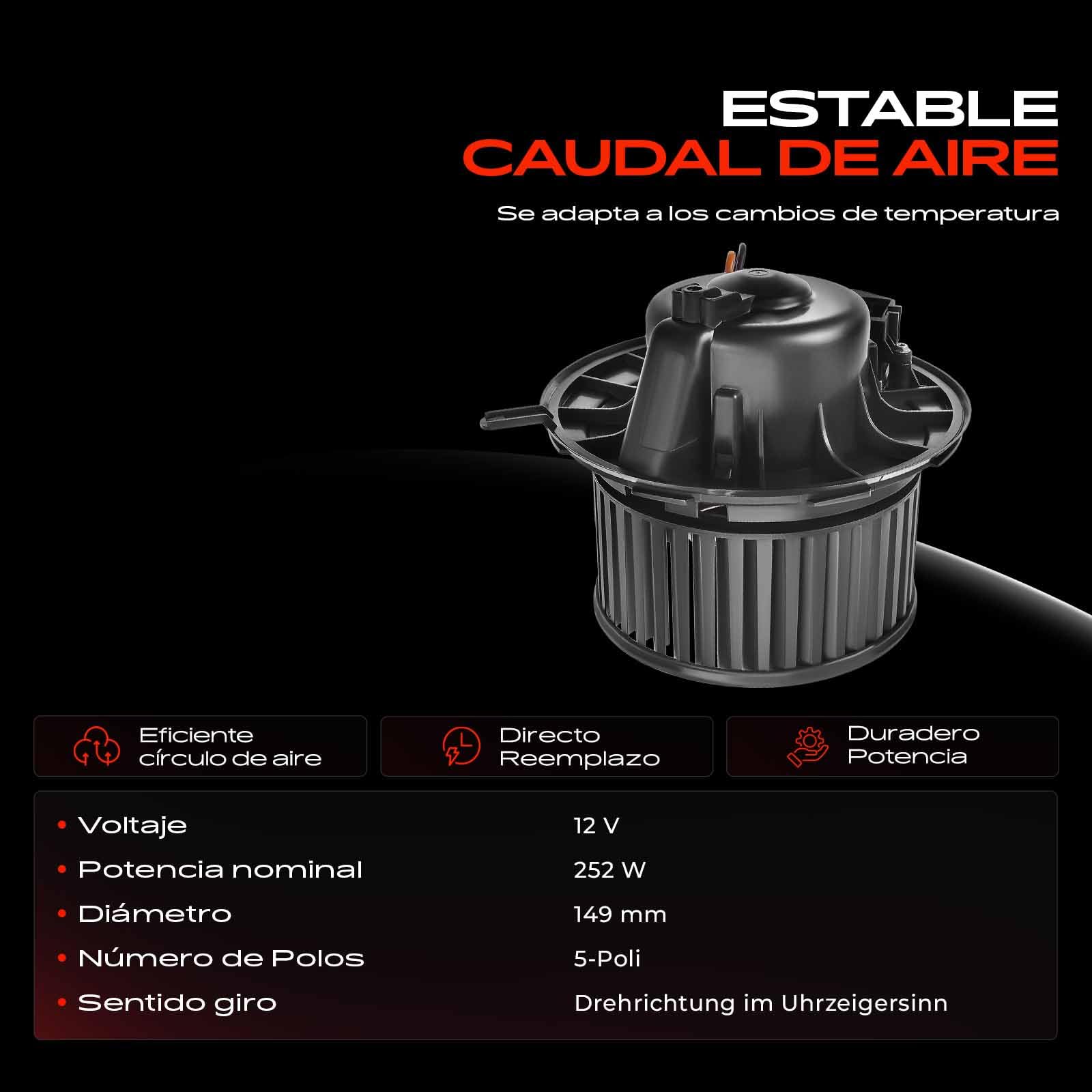 Frankberg Motor del Ventilador del calefactor Compatible con Golf VI 5K1 Golf V 1K1 Golf Plus 521 5M1 Golf VI Variante AJ5 Yeti 5L Replace# 1K1820015C