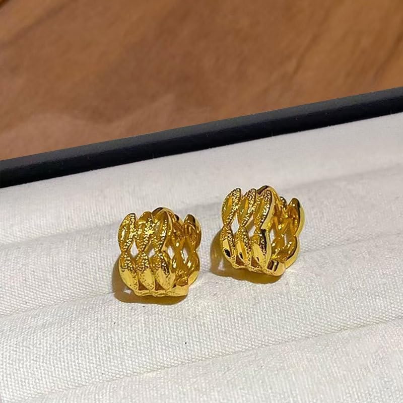 18K Gold Plated Textured Gold Huggie Hoop Earrings for Women – Small Chunky Hoops with Leaf Pattern Design – Lightweight Everyday Jewelry for Work, Parties & Gifts - Image 4