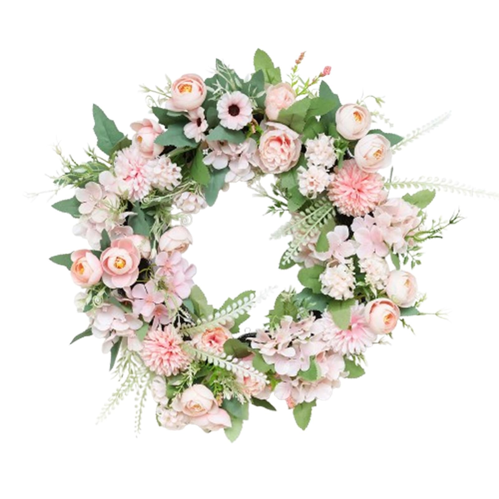 Wreath for Front Door, 40cm Spring Peony & Hydrangea Wreath Collection, Multi-Color Artificial Floral Door Wreaths, Silk Cloth Decor (Pink)
