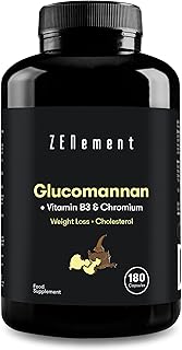 Glukomannan, z witaminą B3 i chromem, 180 kapsułek | Błonnik roślinny z korzenia konjac | Wegański, bez dodatków, bez alergenów, bez GMO | od Zenement