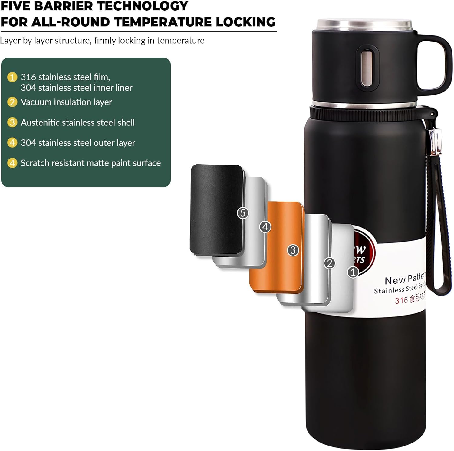 800ml Double wall vacuum Leakproof stainless steel wide mouth insulated water bottle,tea tumbler with tea strainer infuser basket,cup and lid; travel coffee thermoses hot drinks,cold thermal flask