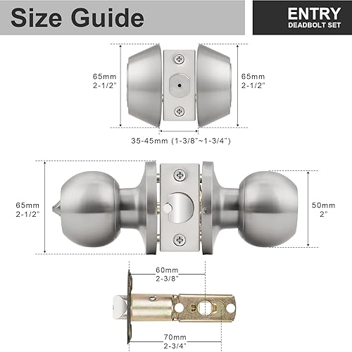 Miniatura 7 de Juego de cerradura de puerta de entrada con llave negra plana y cerrojo de doble cilindro, con llave similar, cerraduras de puerta para puerta