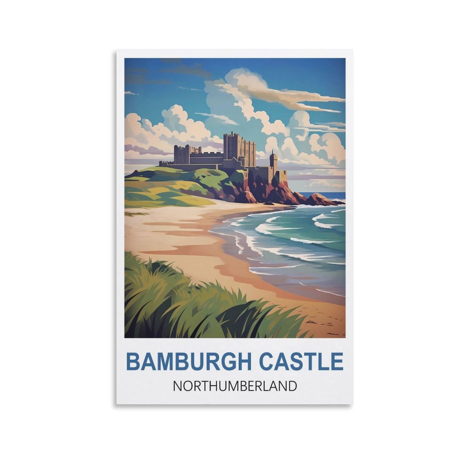 WGMDOEE Bamburgh Castle Northumberland Vintage Travel Posters 08x12inch(20x30cm) Canvas Poster Living Room Wall Art Home Decor