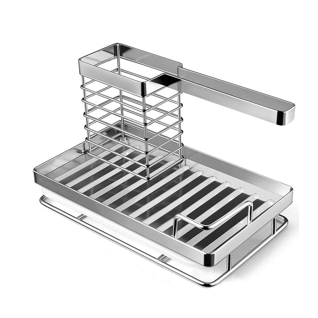 SDVantage Kitchen Sink Organizer Stainless Steel Dish Kitchen Utensils Holder Sponge Brush Rack with Drain Pan for Home Kitchen Restaurant