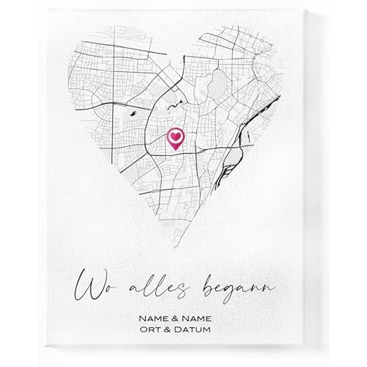 Deqosy Mapa personalizado Donde todo empezó, póster en forma de corazón, lienzo de lienzo, regalos de San Valentín Impresión en lienzo (cuadro de lienzo)