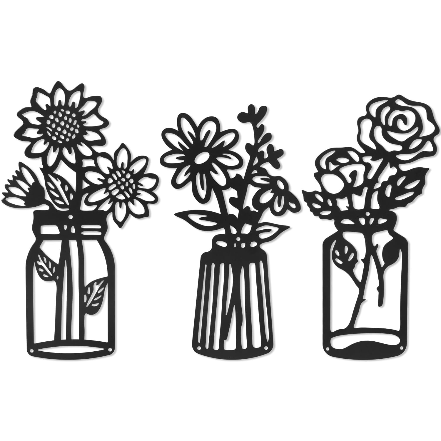 Metal Flowers Wall Decor 3 Pcs 14.6 Inches Wrought Iron Vases Wall Decor for Living Room Accent Wall Art for Bedroom Large Modern Home Flowers Wall