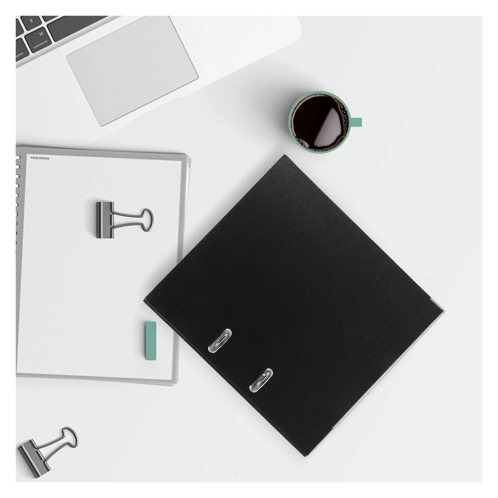 Kontoauszugsordner 2pcs Document Organizer Lever Arch File Folder Binder Clips Punch Hole Arched Office Folders(Black)