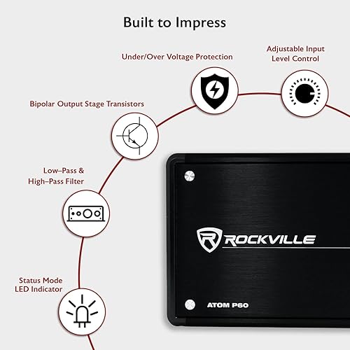 Miniatura 5 de Rockville ATOM P60 - Amplificador de voltaje digital, 4800 W, 2 canales, clase D, certificado Dyno, medidor de voltaje digital, perfecto para
