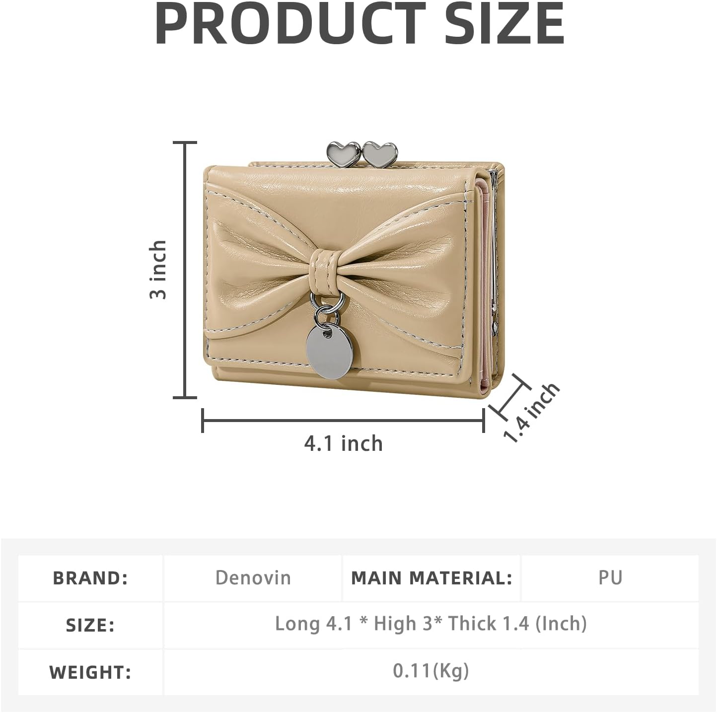 Wallet Women, Bow Trifold Wallets, Small Cute Coin Purse for Woman, Coquette Credit Card Holder and Cash Bag for Ladies (Khaki) - Image 2