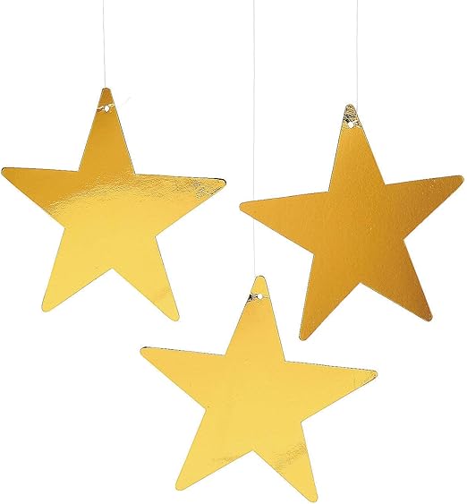 Fun Express 9" Gold Cardboard Star Decoration (12pc) for Party - Party Decor - Wall Decor - Cutouts - Party - VBS Vacation Bible School Supplies/Decor - 12 Pieces