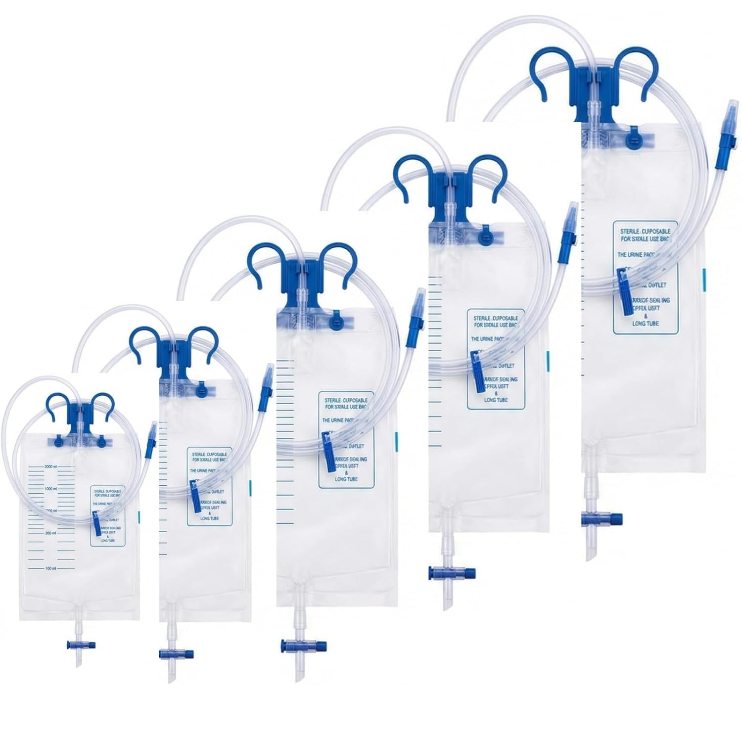 NONSTOP Urine Collection Disposable Bags with Anti-Reflux Chamber, Urine Bag with 2000ml, Professional Urinary Bag for Home and Hospitals Health Aids, Pack of 5