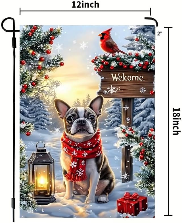 Merry Christmas Garden Flag 12x18 Double Sided, Small Burlap Holiday Welcome Snow Boston Terrier Dog Garden Flags Winter Christmas Outdoor Yard Decorations Porch Lawn Flags for Outside - Image 5