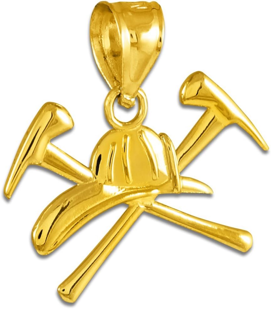 10k Gold Firefighter Axes & Helmet Charm Fire Department Pendant
